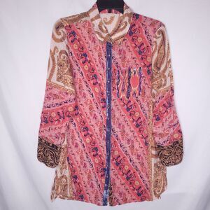 Soft Surroundings Tunic Petite Small Red Floral Velvet Trim